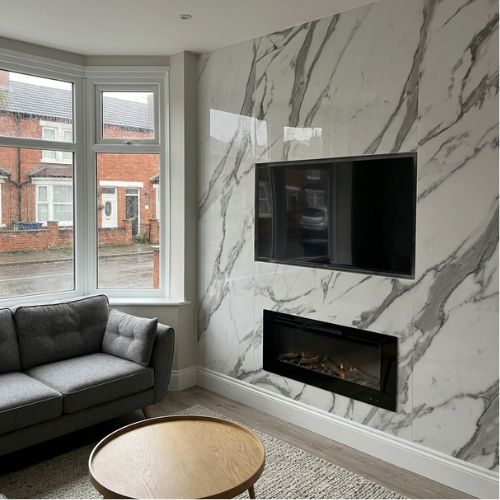 Carrera Marble White Grey Veined | 10mm X 1m X 2.4m - installed