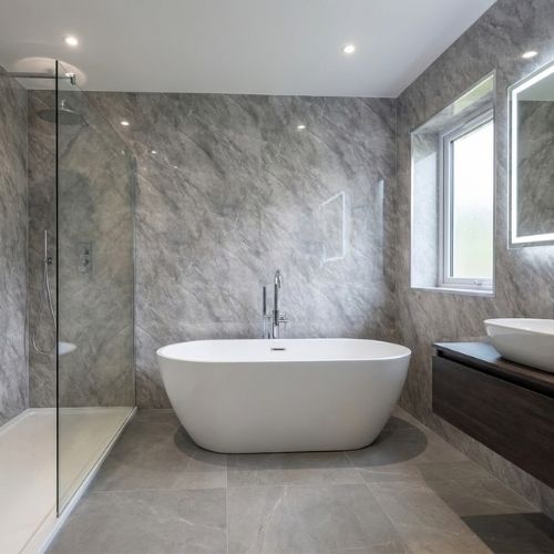 Dark Grey Marble Effect Wall Panel | 250mm x 2.6m x 5mm (Pack of 4) - installed