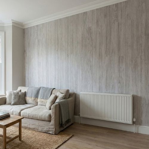 Distressed Oak Light Grey Wood Effect Wall Panel | 1000mm x 2.4m x 10mm - installed