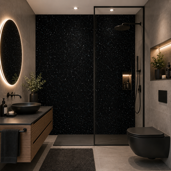 Black Sparkle Wall Panel | 250mm x 2.6m x 5mm (Pack of 4) - installed