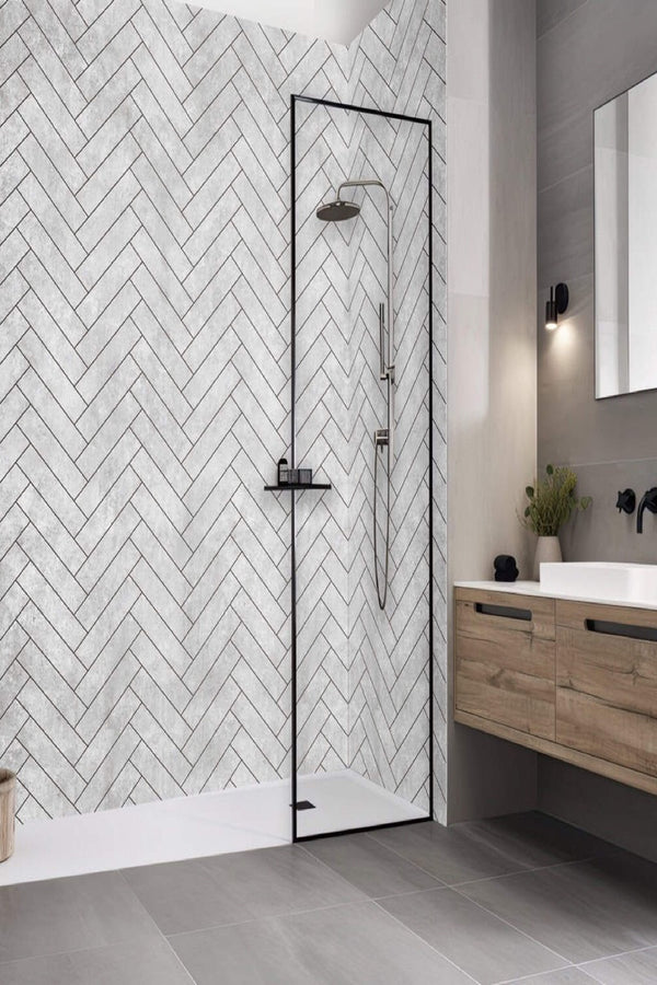Chevron Grey Matt Wall Panel | 250mm x 2.6m x 8mm (Pack of 4) - installed