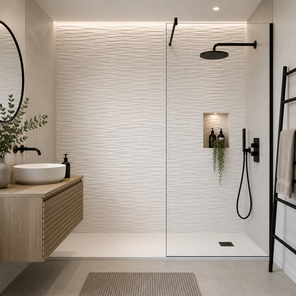 Full Tile Wave Matt Wall Panel | 1000mm x 2.4m x 10mm - installed