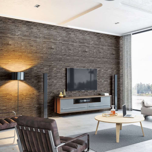 Natural Stone Anthracite Wall Panel | 250mm x 2.6m x 8mm (Pack of 4) - installed