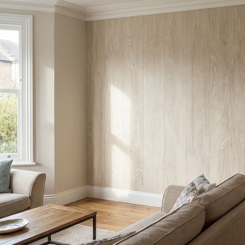 Light Wood Oak Wall Panel | 250mm x 2.6m x 8mm (Pack of 4) - installed