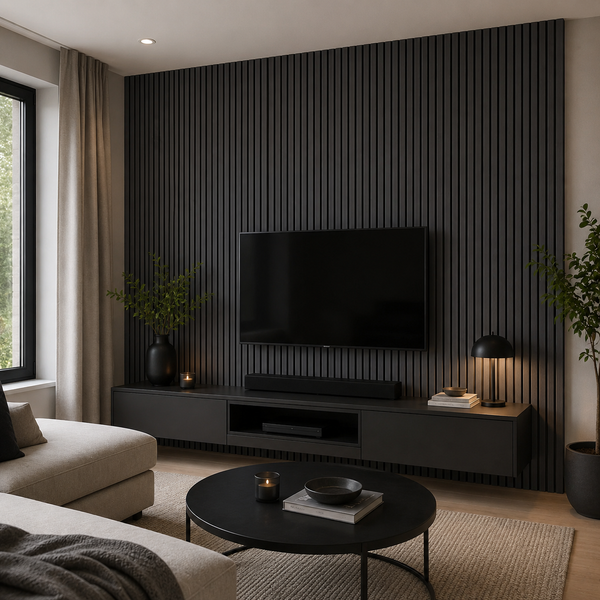 Lite Acoustic Slat Wall Panel | 600mm | Charcoal - installed