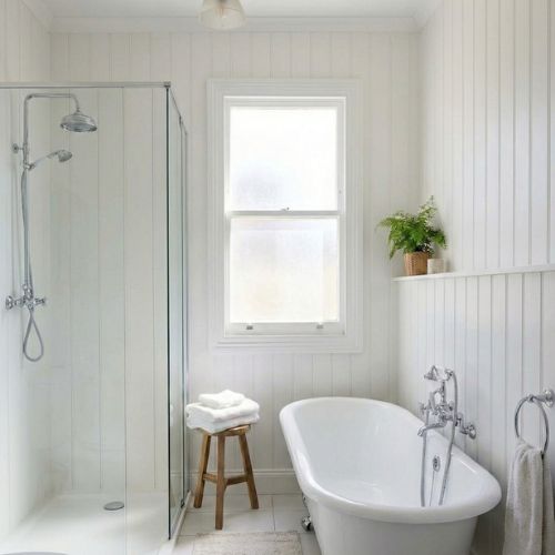 white bathroom panels, clean, classic and timeless