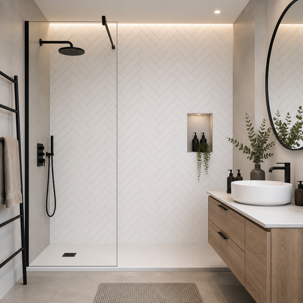 Chevron White Wall Panel | 250mm x 2.6m x 8mm (Pack of 4) - installed