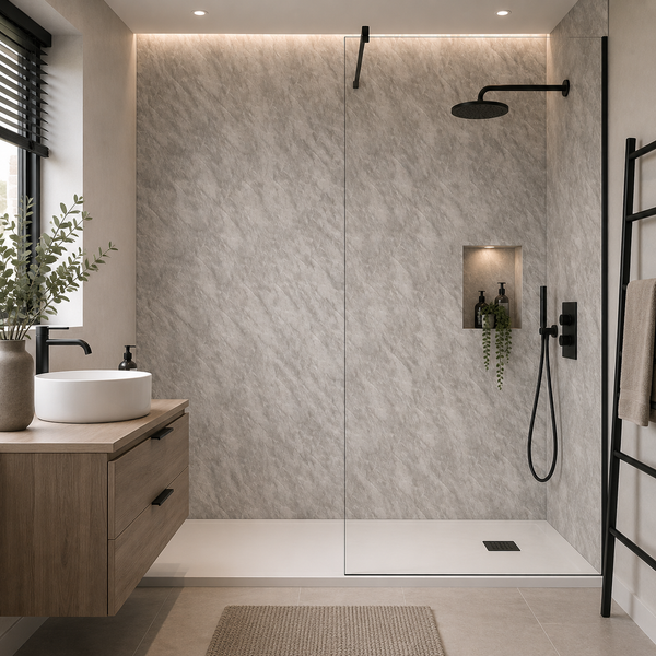 Dark Grey Marble Wall Panel | 250mm x 2.6m x 8mm (Pack of 4) - installed