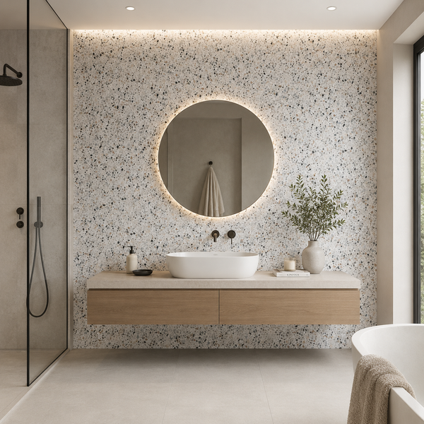 Terrazzo Blue Stone Effect Wall Panel | 1000mm x 2.4m x 10mm - installed
