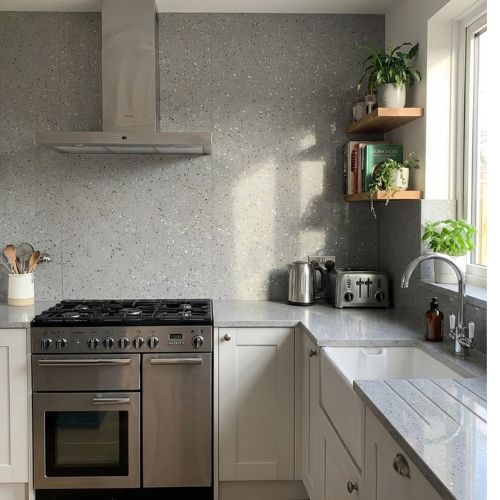 Light Grey Platinum Sparkle Wall Panel | 250mm x 2.6m x 8mm (Pack of 4) - installed