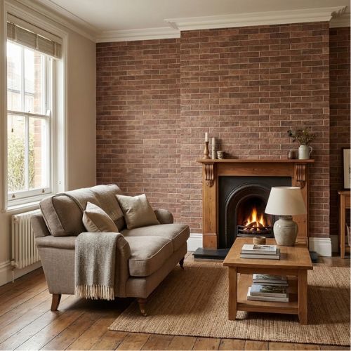 Modern Red Brick Wall Panel | 1000mm x 2.4m x 10mm - installed
