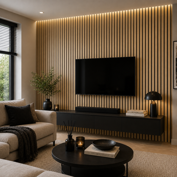 Standard Acoustic Slat Wall Panel | 600mm | Gold Metallic - installed
