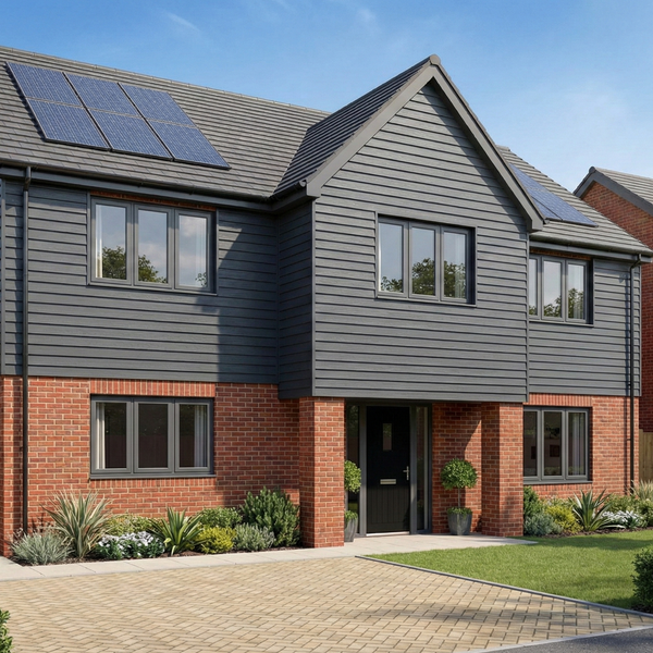 Double Embossed Anthracite Grey Wall Cladding 333mm x 5m - in situ Double Embossed Anthracite Grey Gemini - installed