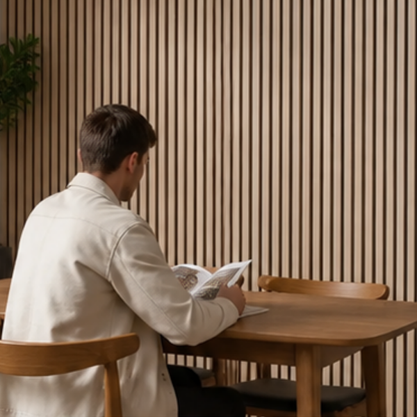 Aqua Slat Wall Panel | Waterproof Acoustic | Light Ash - installed
