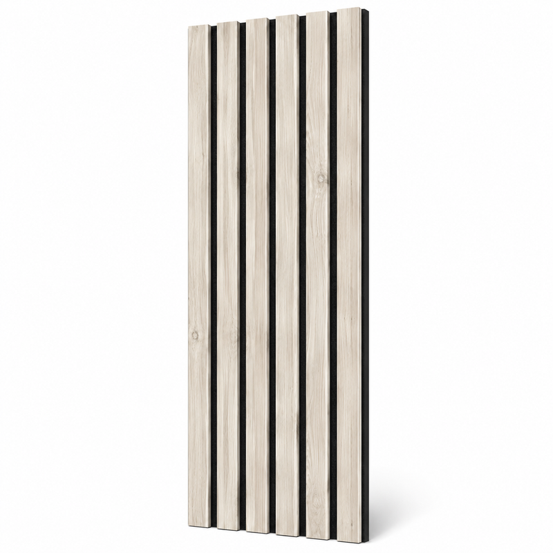 Silver Birch acoustic slat wall panelling shown on a feature wall