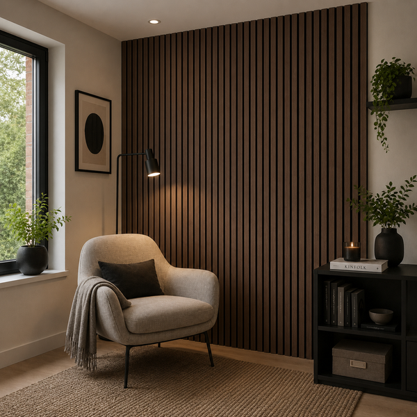Aqua Slat Wall Panel | Waterproof Acoustic | Walnut | 24mm - installed